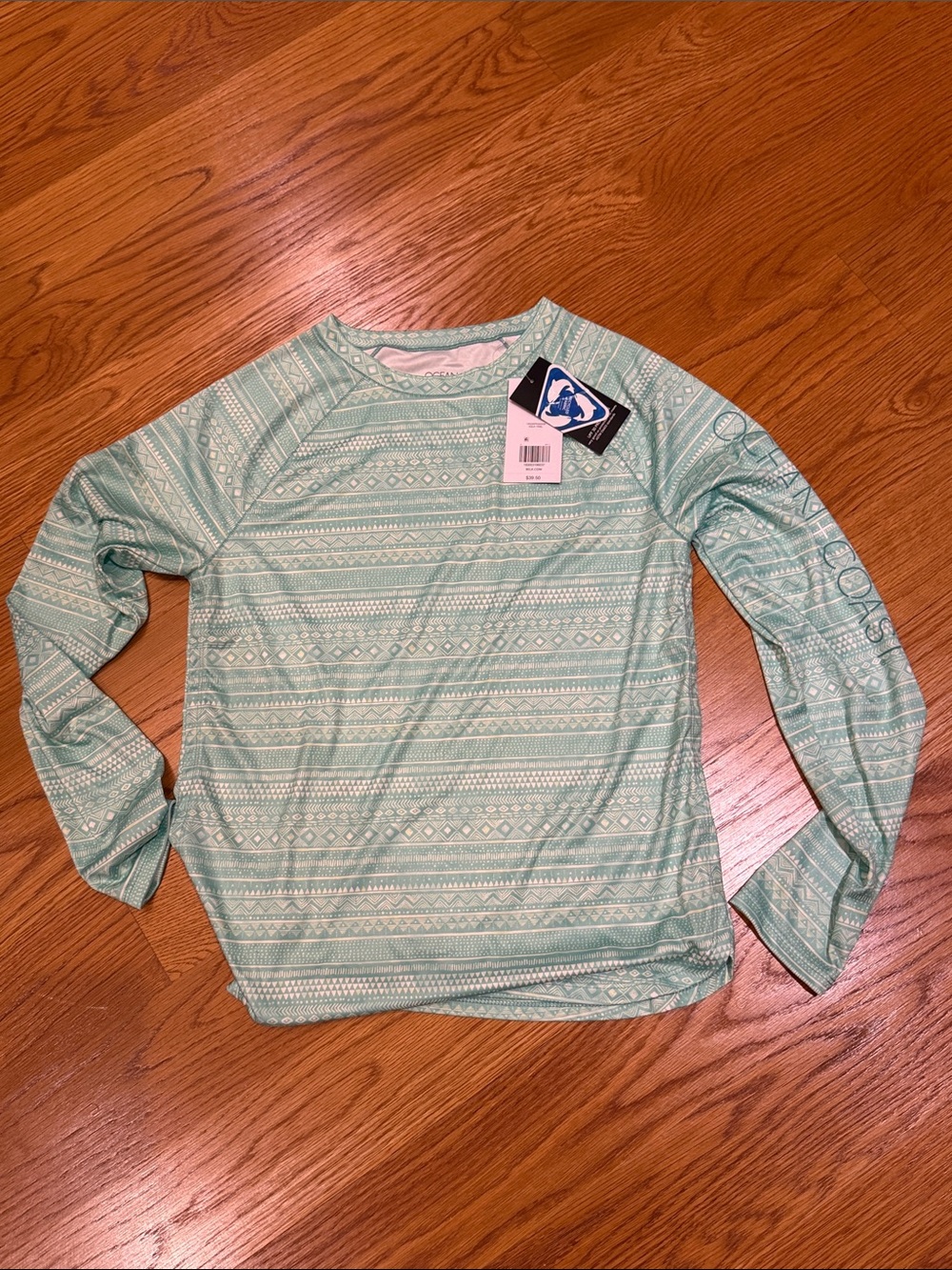 Long-Sleeve womens rash-guard Mint Aztec Print
